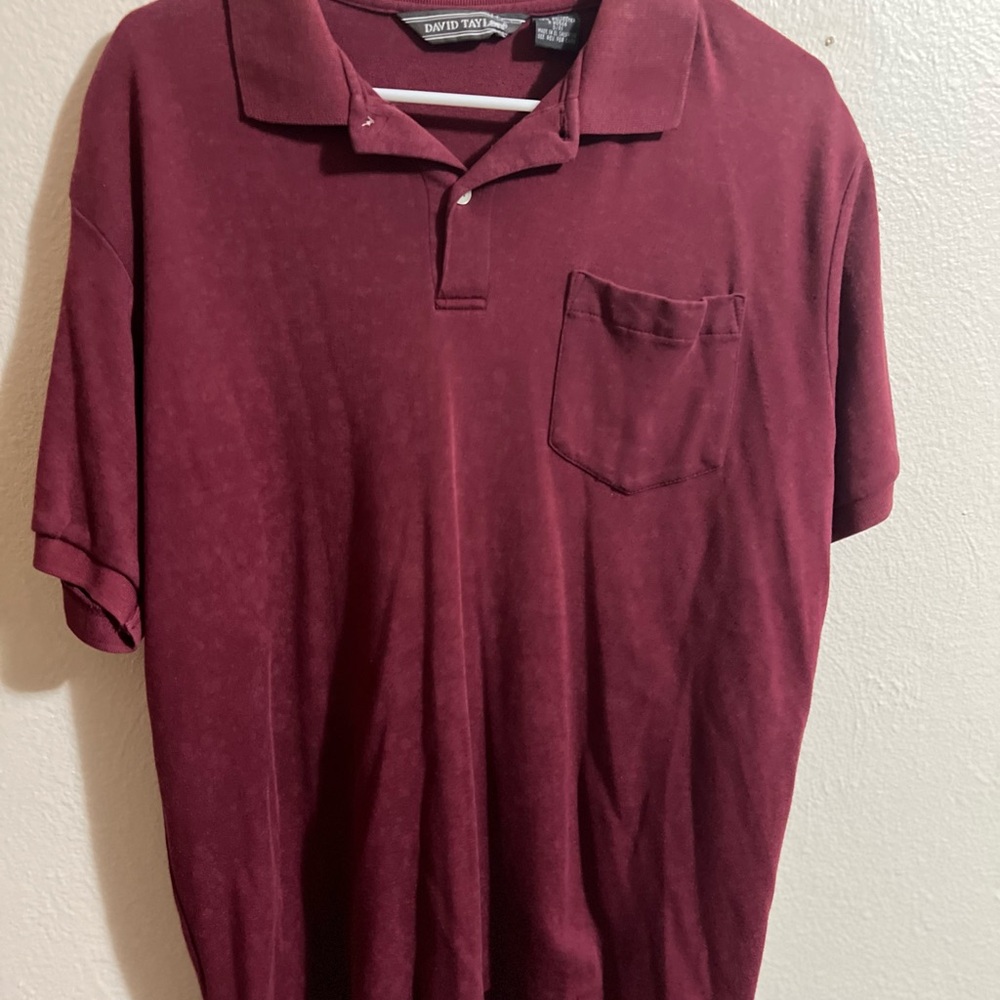 David Taylor Men's Deep Red Polo Shirt pocket size large‎ vintage